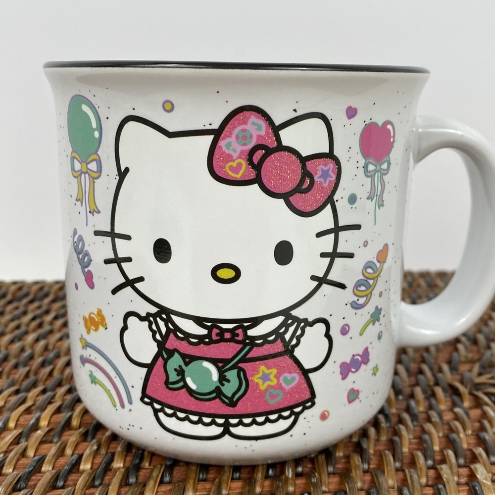 Hello Kitty Happy Birthday Glitter Mug Sanrio Pink and Blue Party Balloons Cup